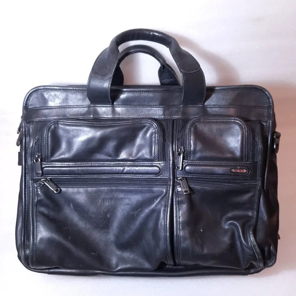 Tumi Alpha 2 Laptop Briefcase bag Black Napa Leather 96160D4 Computer distressed